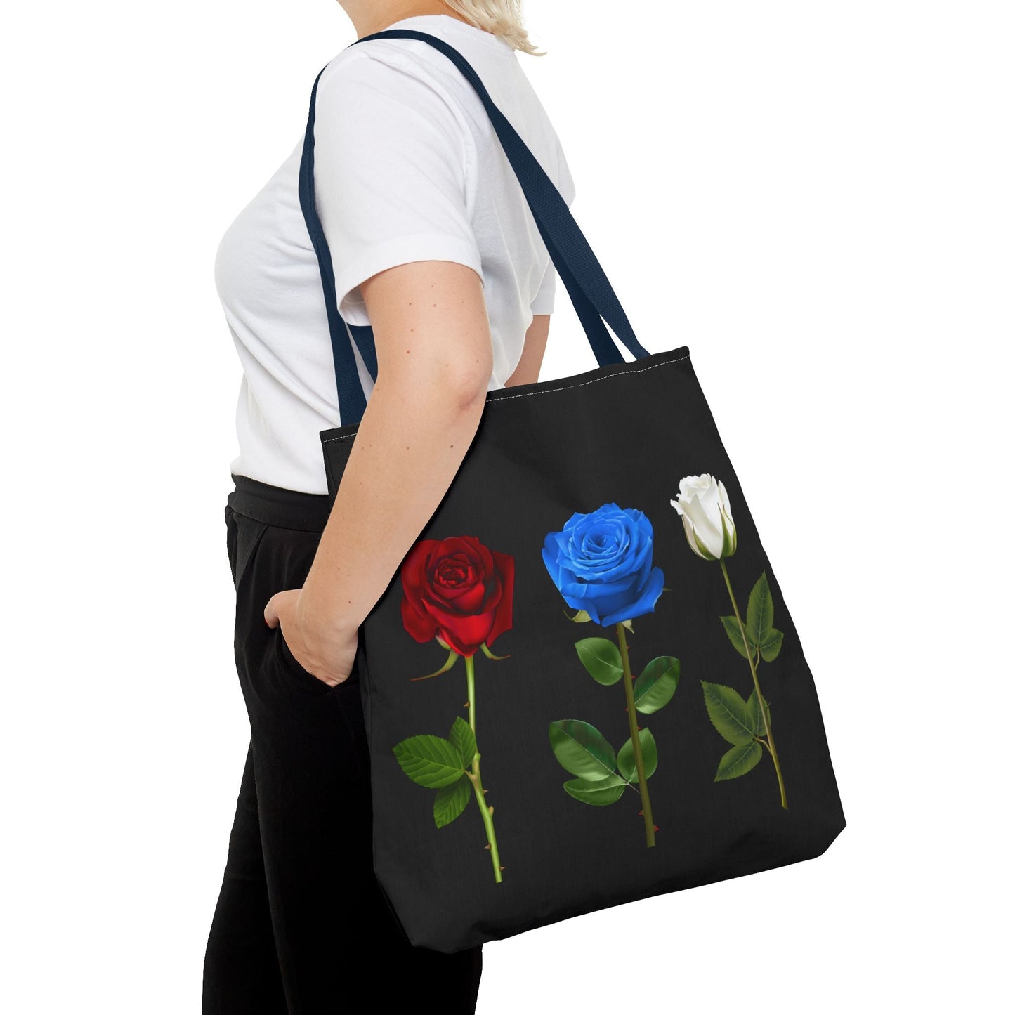 Elegant Floral Tote Bag - Red, Blue & White Roses Design