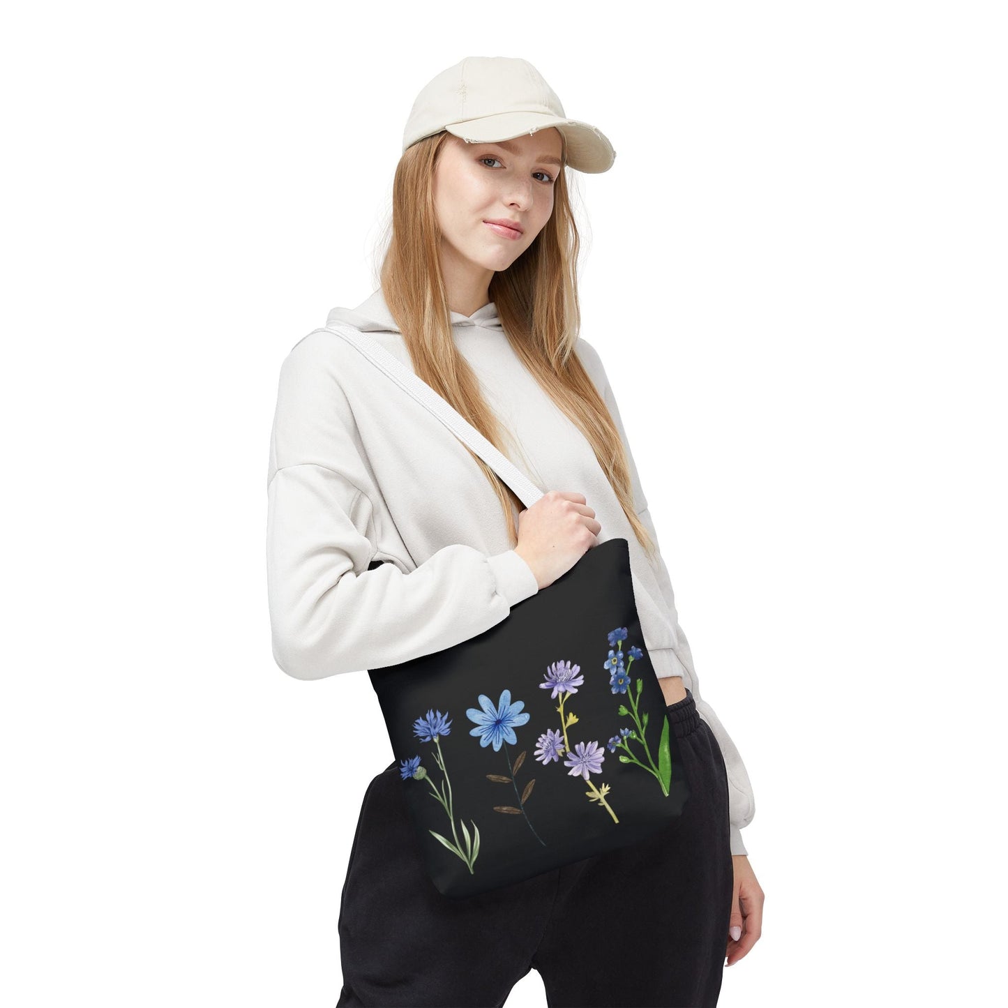 Floral Elegance Tote Bag - Stylish Black Canvas with Colorful Wildflowers for Everyday Use