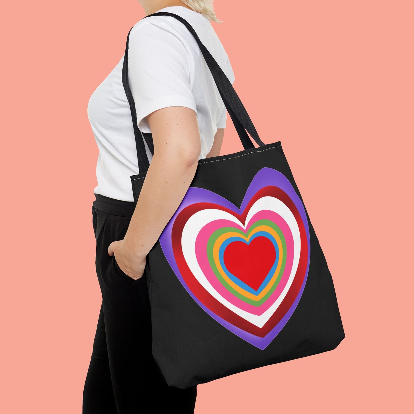 Rainbow Heart Tote Bag - Colorful Love Design for Everyday Use