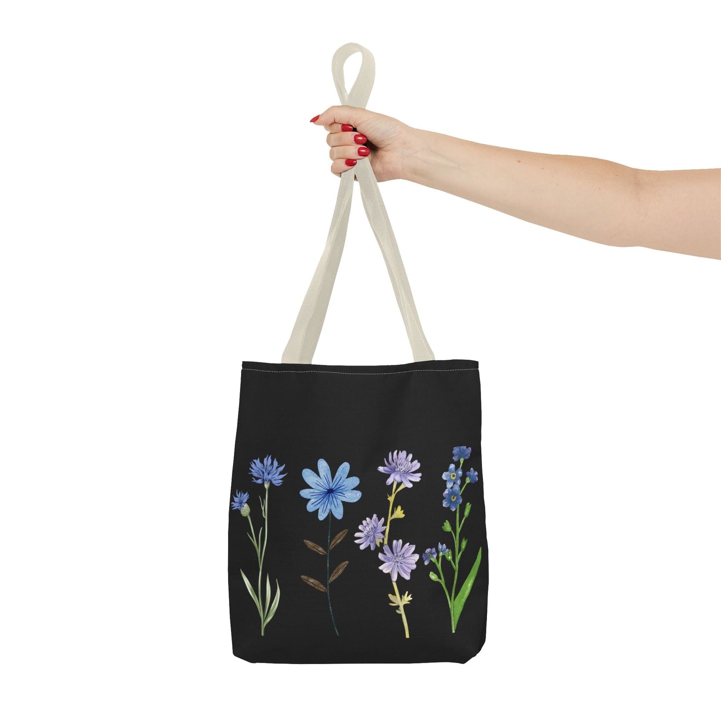 Floral Elegance Tote Bag - Stylish Black Canvas with Colorful Wildflowers for Everyday Use