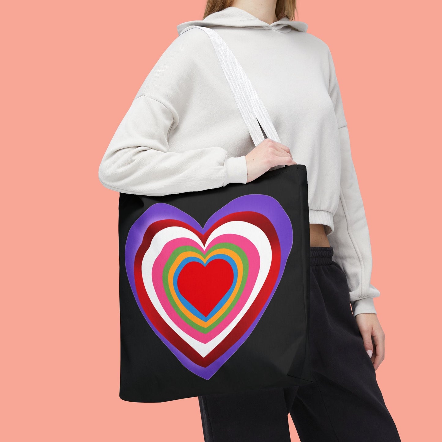 Rainbow Heart Tote Bag - Colorful Love Design for Everyday Use