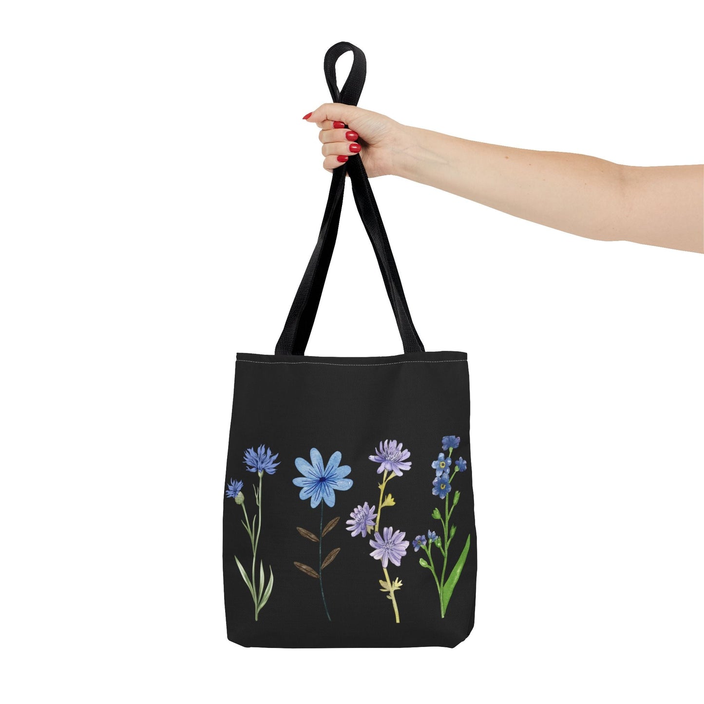 Floral Elegance Tote Bag - Stylish Black Canvas with Colorful Wildflowers for Everyday Use