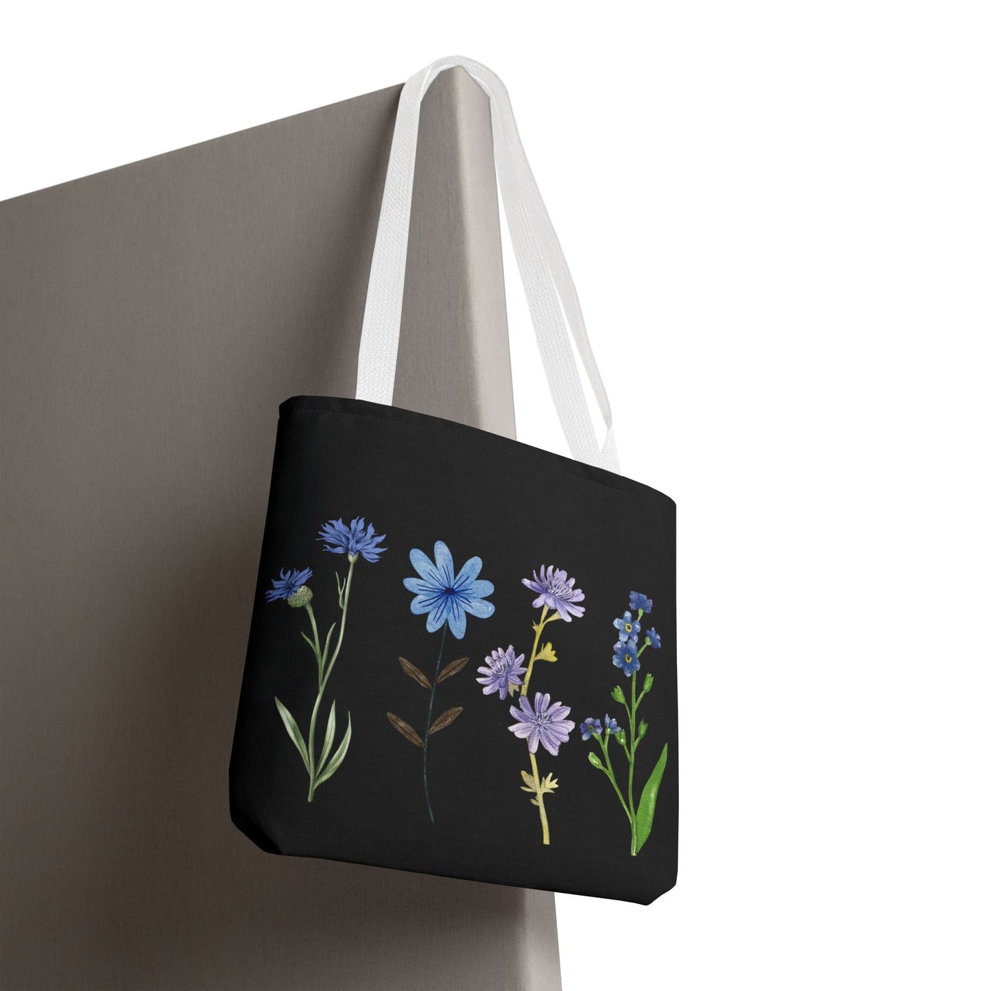 Floral Elegance Tote Bag - Stylish Black Canvas with Colorful Wildflowers for Everyday Use
