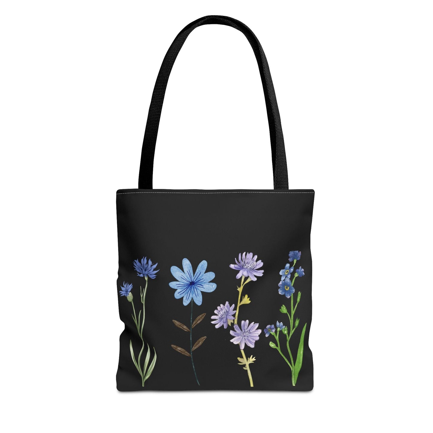 Floral Elegance Tote Bag - Stylish Black Canvas with Colorful Wildflowers for Everyday Use