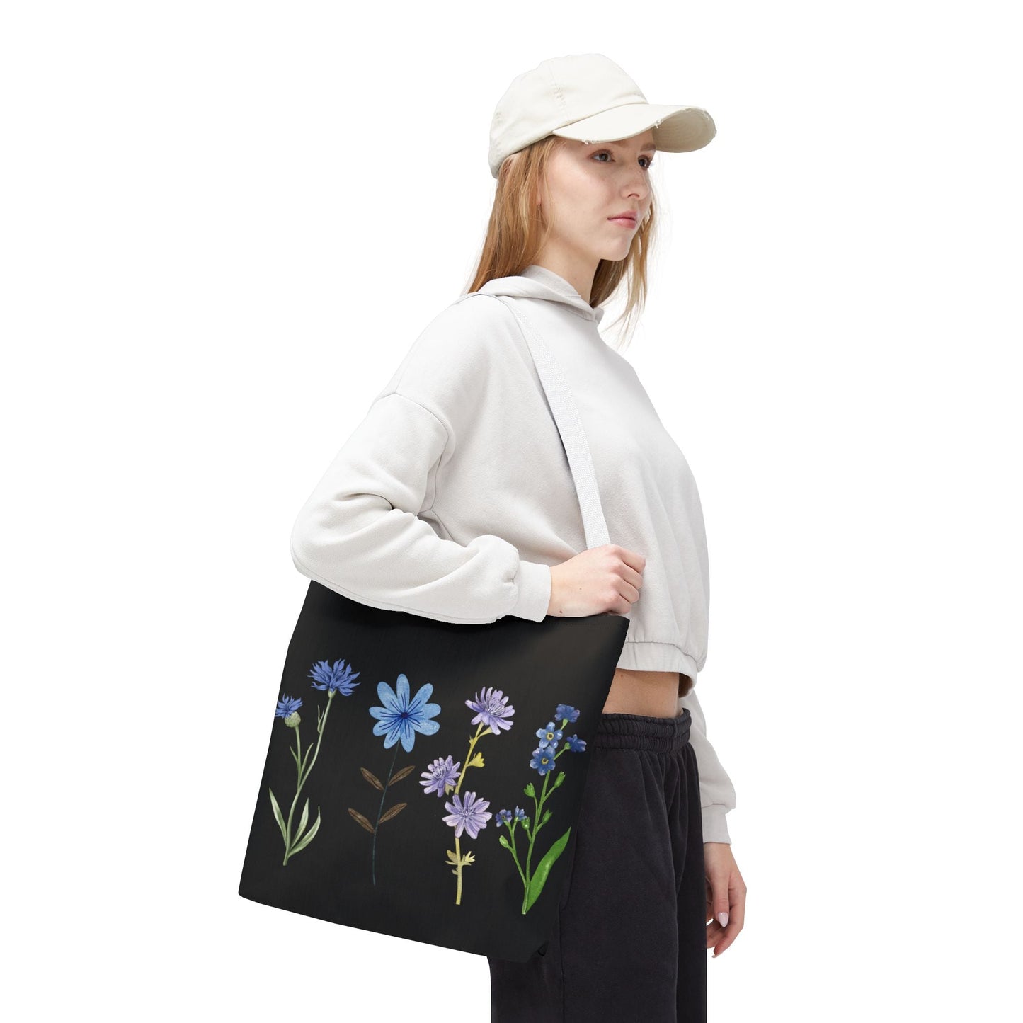 Floral Elegance Tote Bag - Stylish Black Canvas with Colorful Wildflowers for Everyday Use