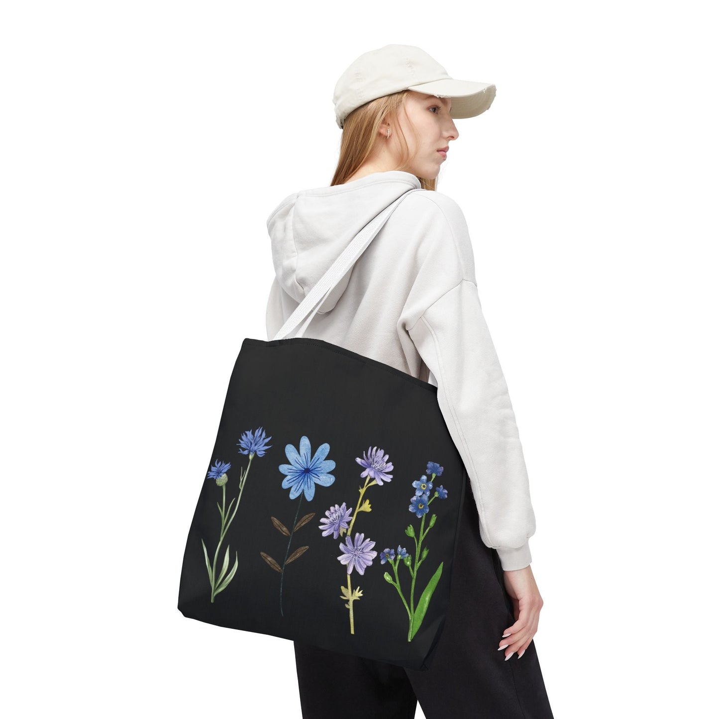 Floral Elegance Tote Bag - Stylish Black Canvas with Colorful Wildflowers for Everyday Use