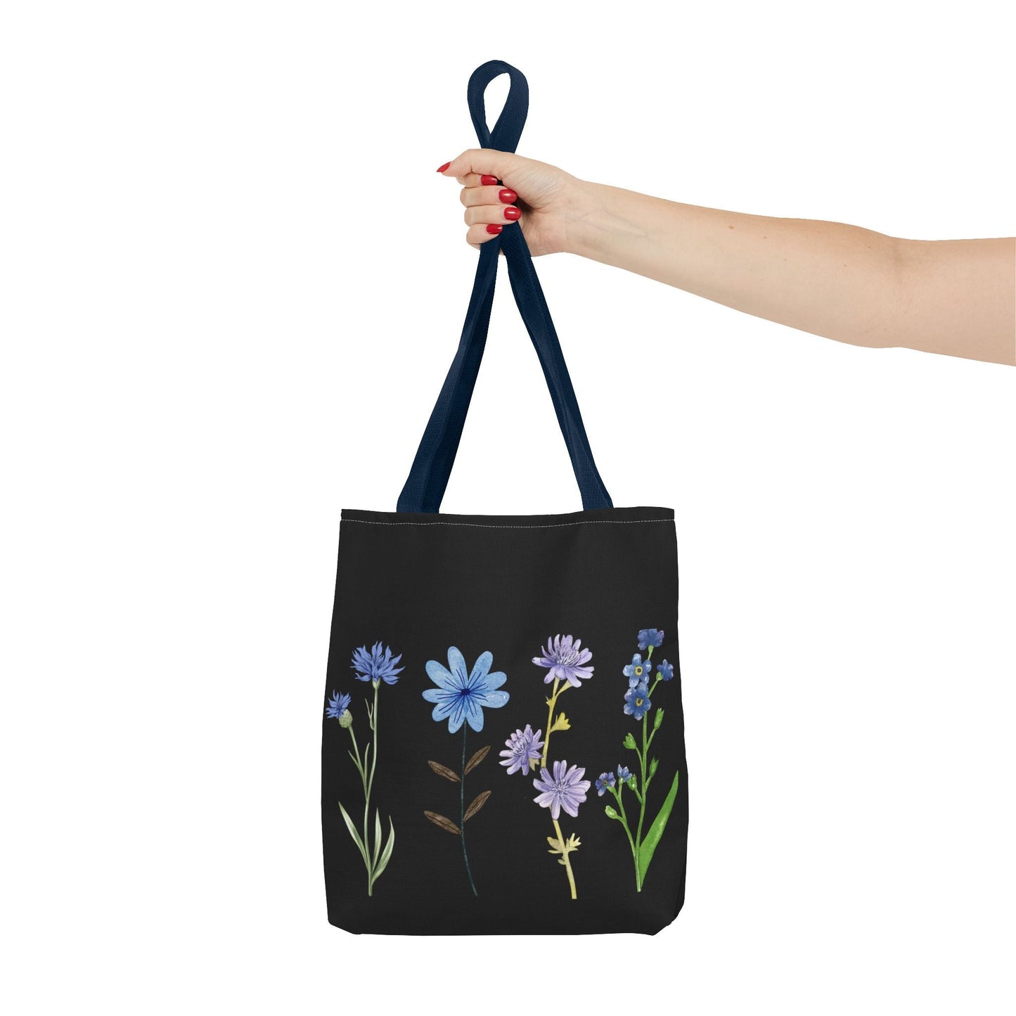 Floral Elegance Tote Bag - Stylish Black Canvas with Colorful Wildflowers for Everyday Use