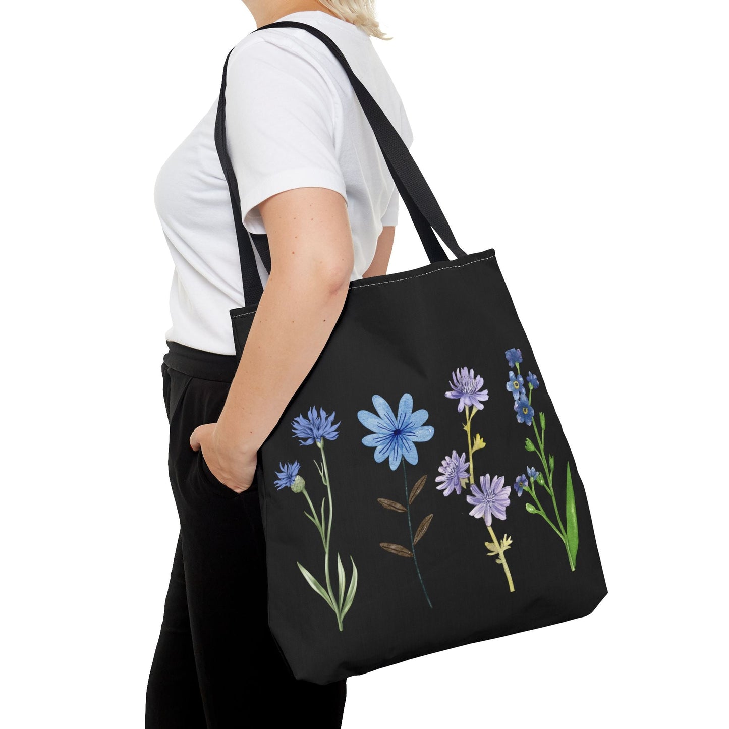 Floral Elegance Tote Bag - Stylish Black Canvas with Colorful Wildflowers for Everyday Use
