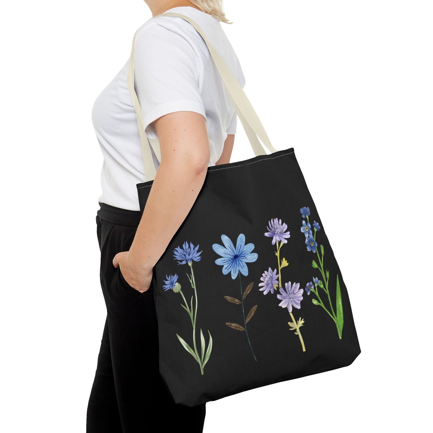 Floral Elegance Tote Bag - Stylish Black Canvas with Colorful Wildflowers for Everyday Use