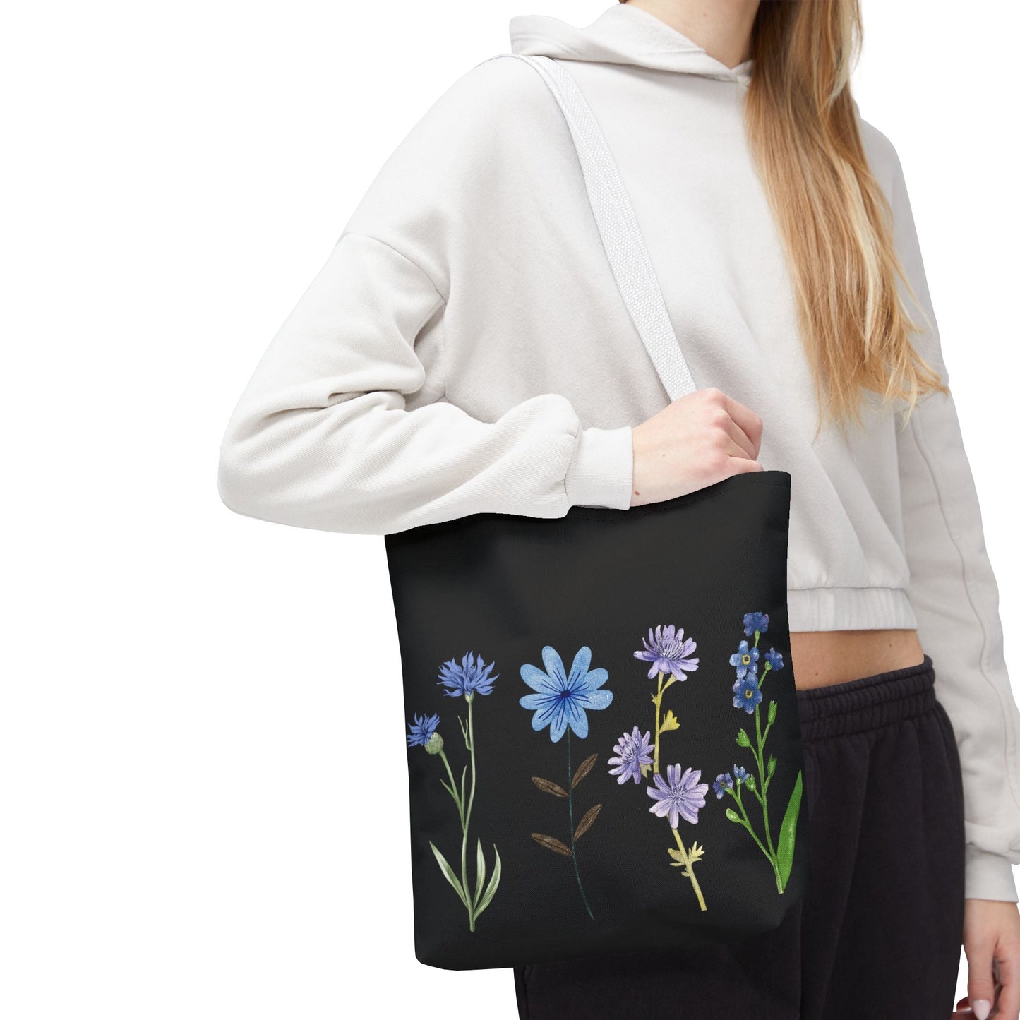 Floral Elegance Tote Bag - Stylish Black Canvas with Colorful Wildflowers for Everyday Use