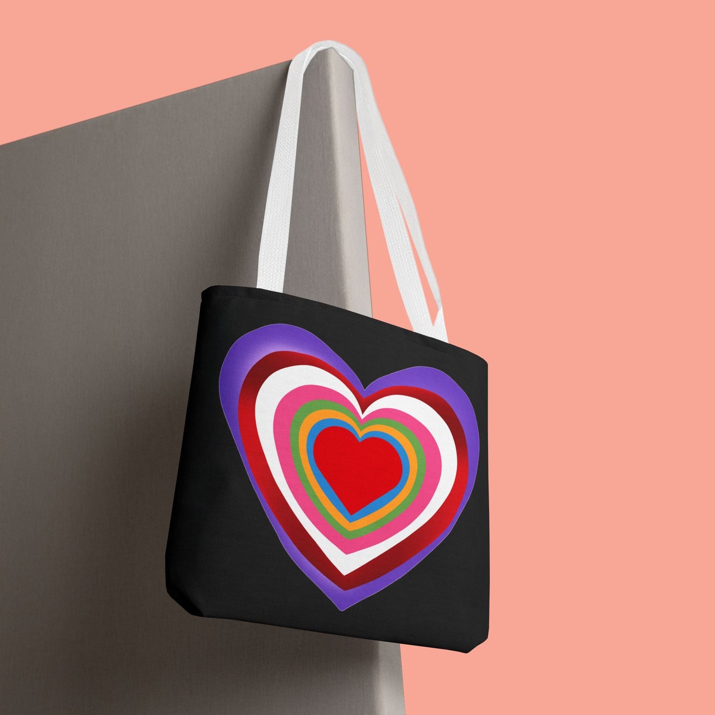 Rainbow Heart Tote Bag - Colorful Love Design for Everyday Use