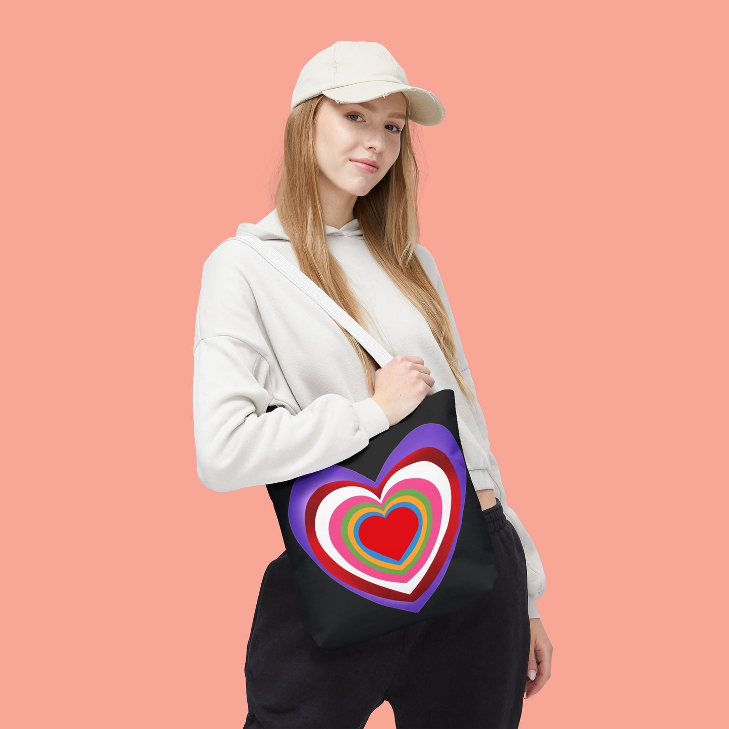 Rainbow Heart Tote Bag - Colorful Love Design for Everyday Use