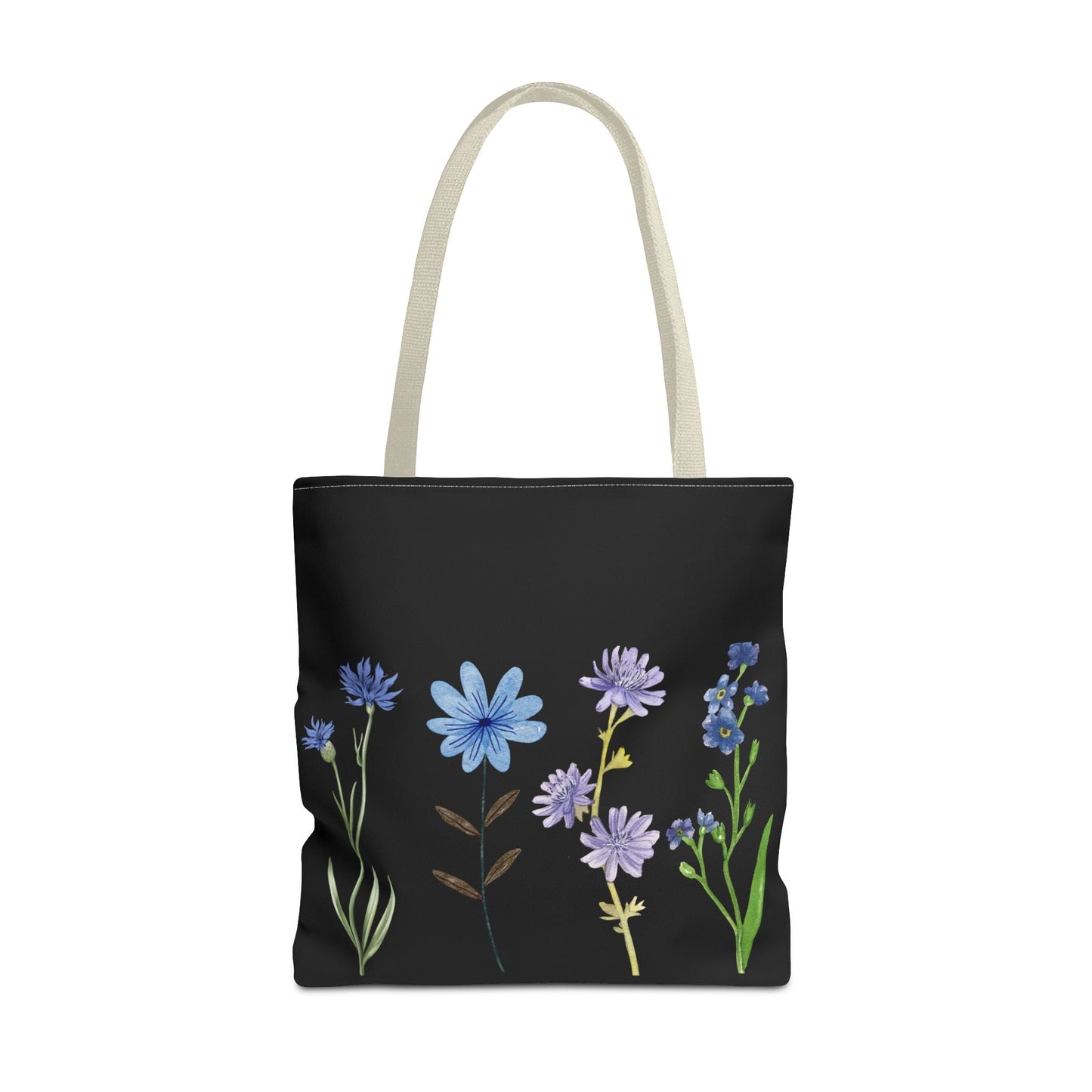 Floral Elegance Tote Bag - Stylish Black Canvas with Colorful Wildflowers for Everyday Use