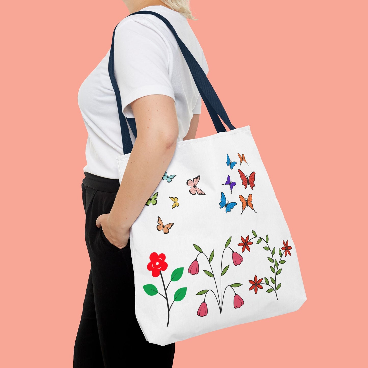 Colorful Floral Butterfly Tote Bag - Eco-Friendly Shopping & Everyday Use