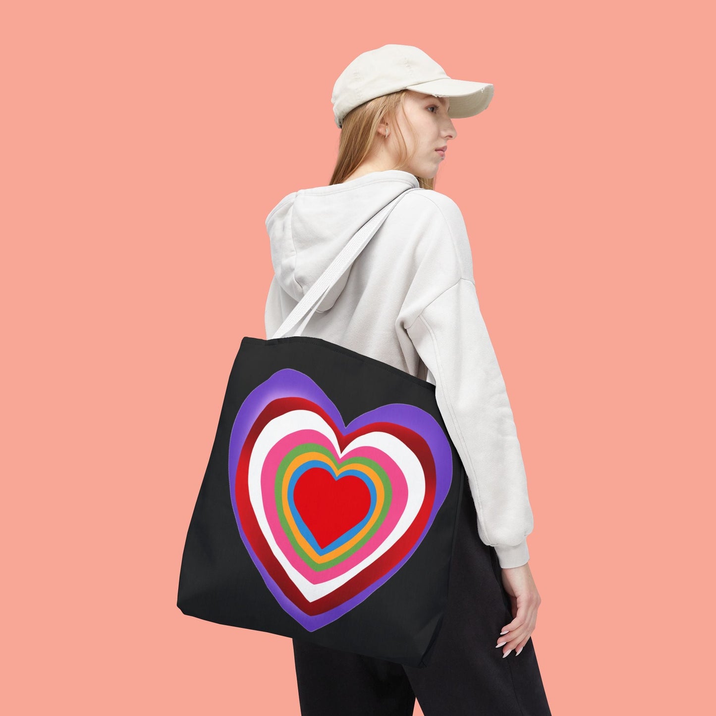 Rainbow Heart Tote Bag - Colorful Love Design for Everyday Use