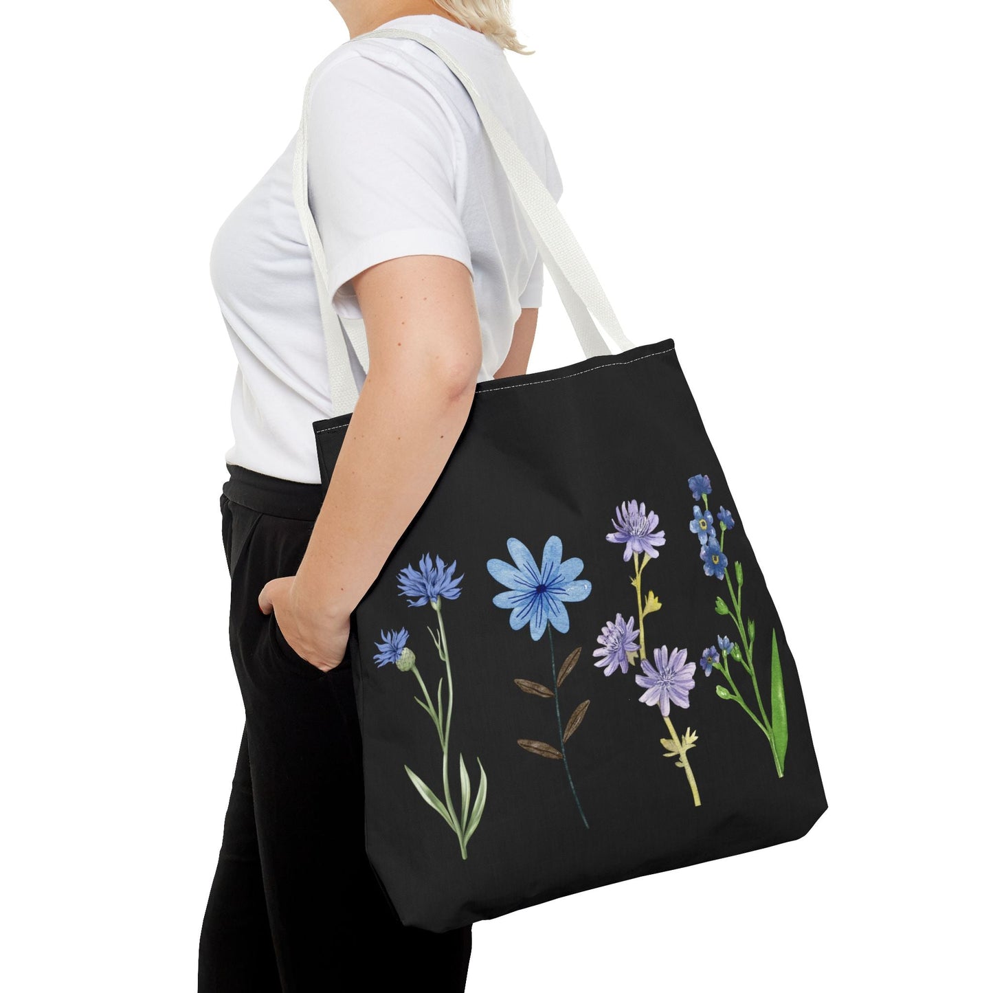 Floral Elegance Tote Bag - Stylish Black Canvas with Colorful Wildflowers for Everyday Use