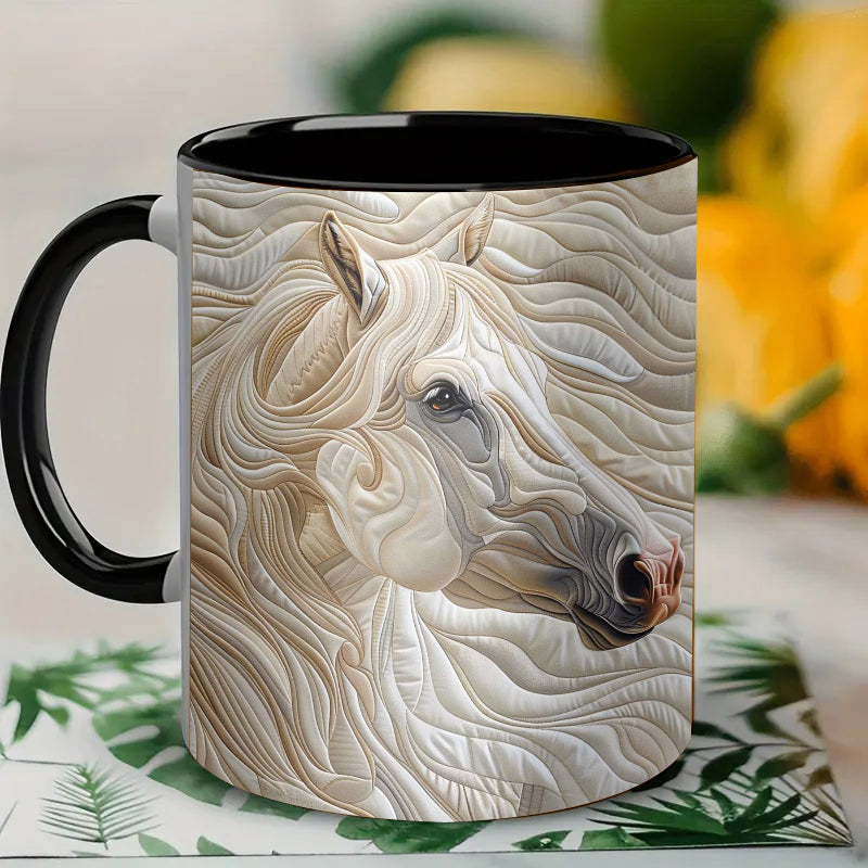 3D Horse Ceramic Coffee Mug (white)