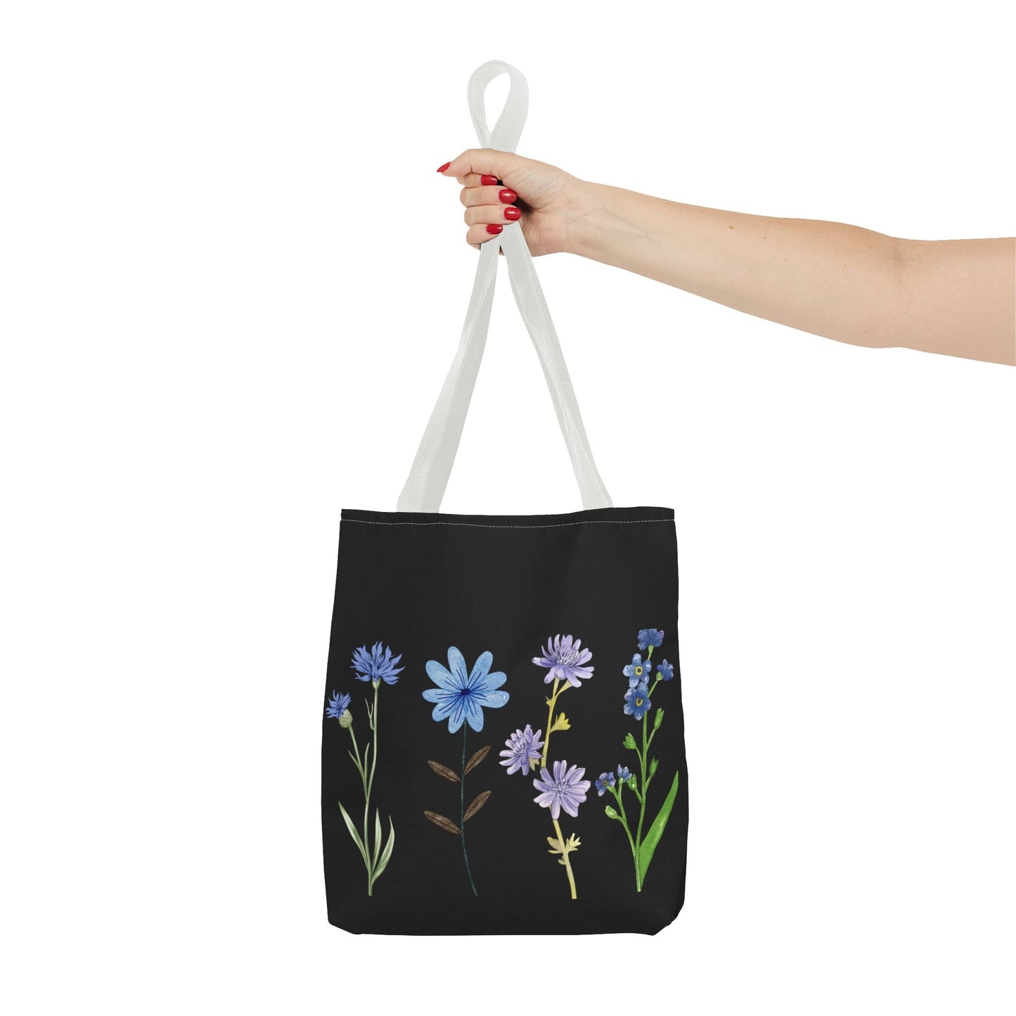 Floral Elegance Tote Bag - Stylish Black Canvas with Colorful Wildflowers for Everyday Use