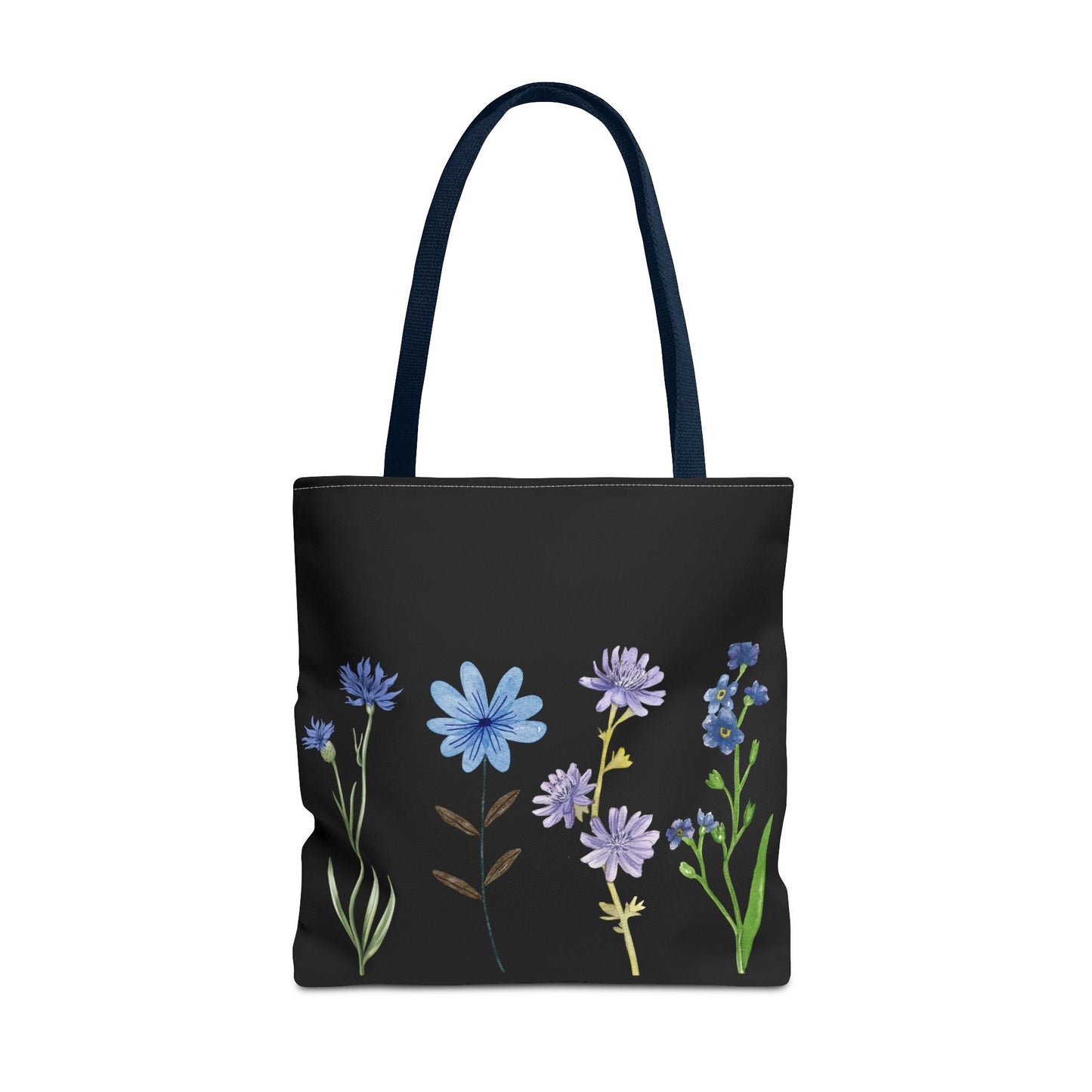Floral Elegance Tote Bag - Stylish Black Canvas with Colorful Wildflowers for Everyday Use