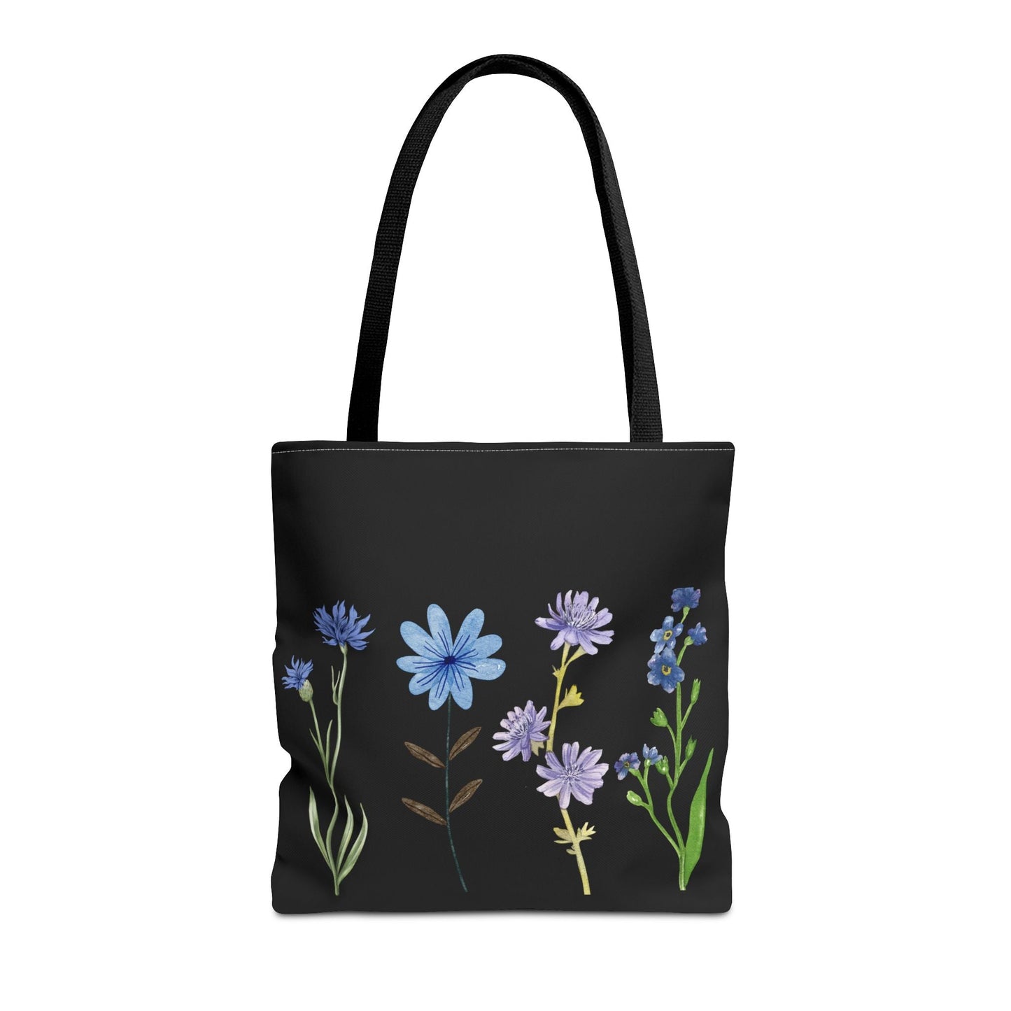 Floral Elegance Tote Bag - Stylish Black Canvas with Colorful Wildflowers for Everyday Use