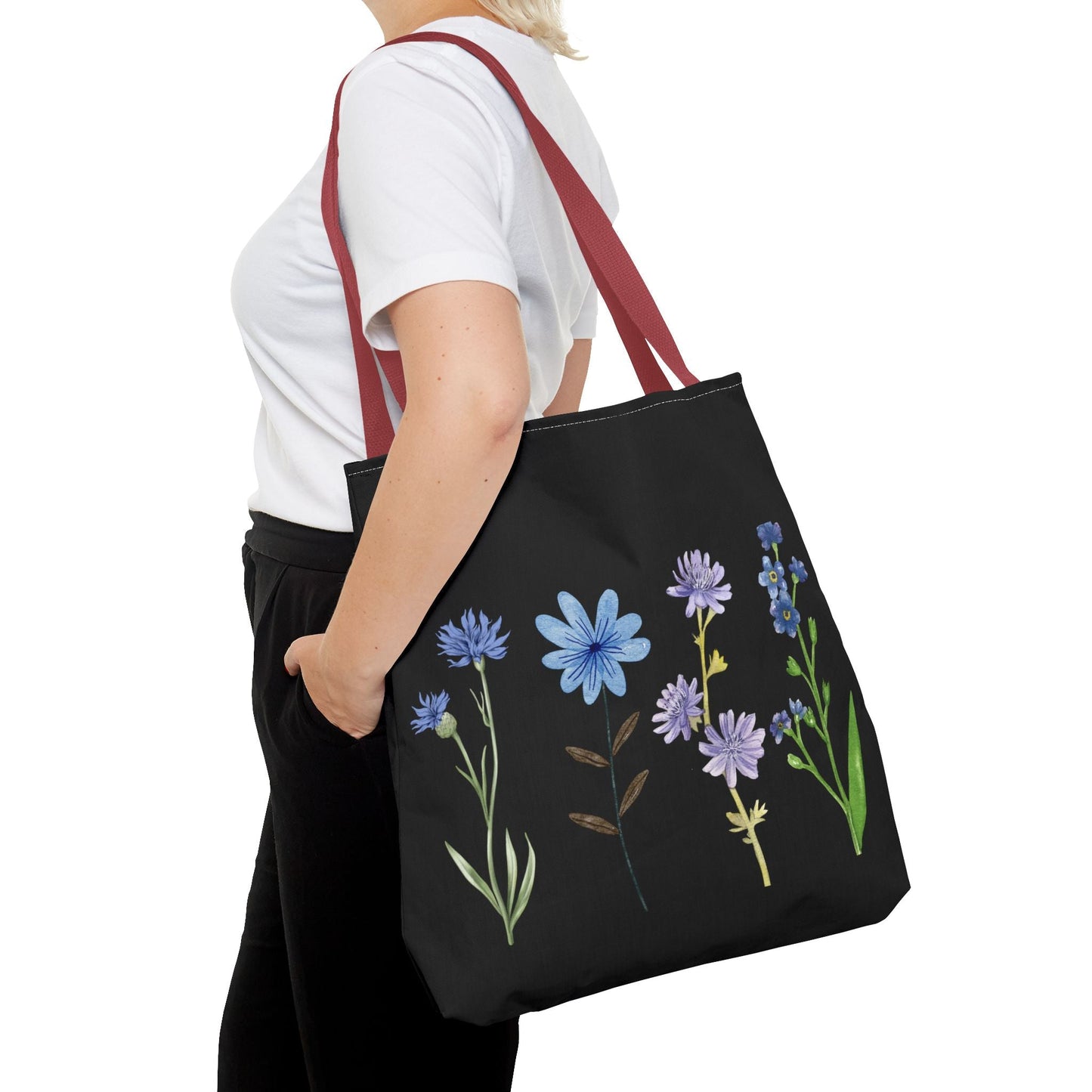 Floral Elegance Tote Bag - Stylish Black Canvas with Colorful Wildflowers for Everyday Use