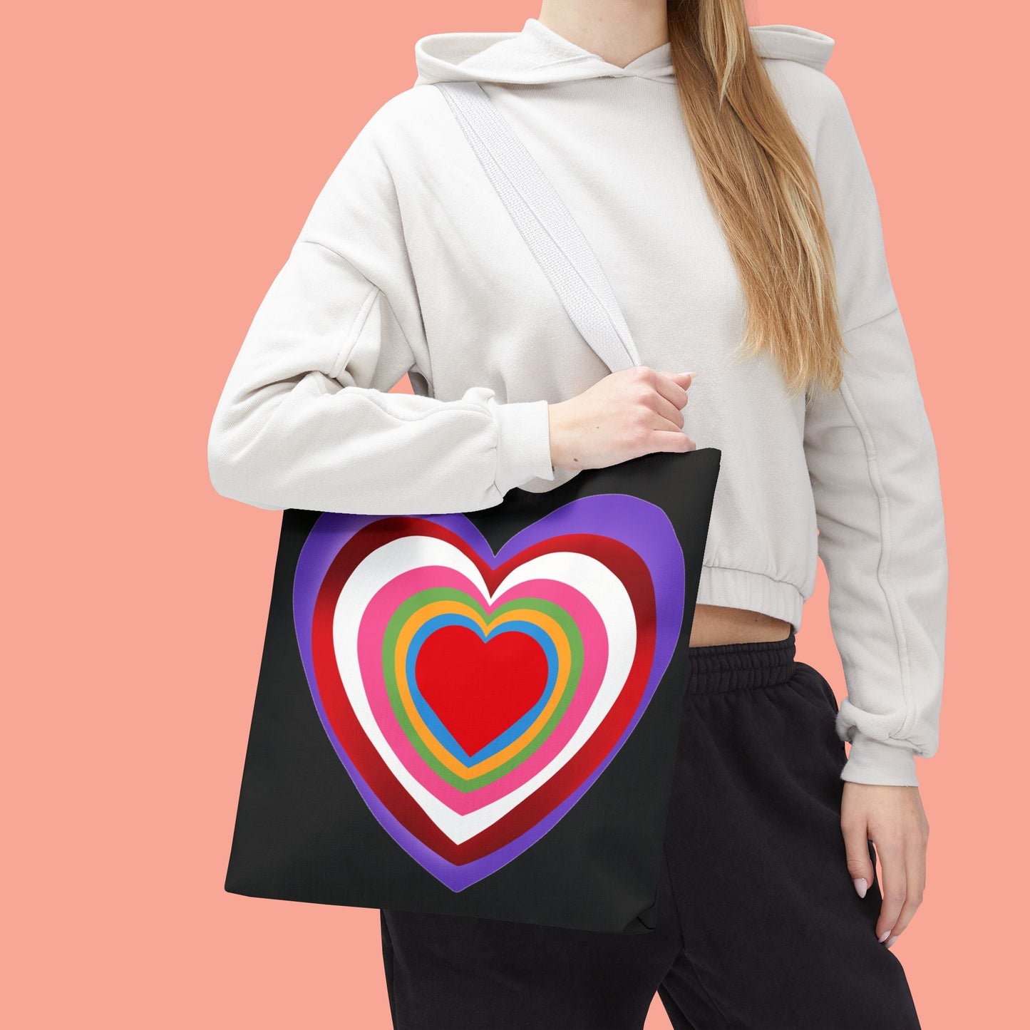 Rainbow Heart Tote Bag - Colorful Love Design for Everyday Use