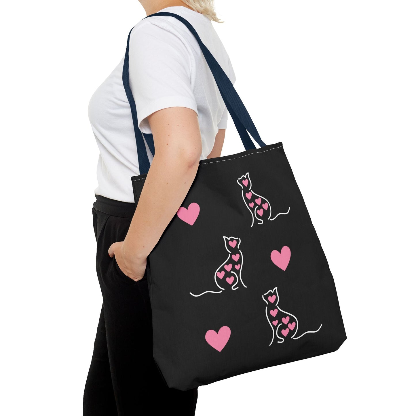 Love Cats Tote Bag - Cute Cat Design with Hearts