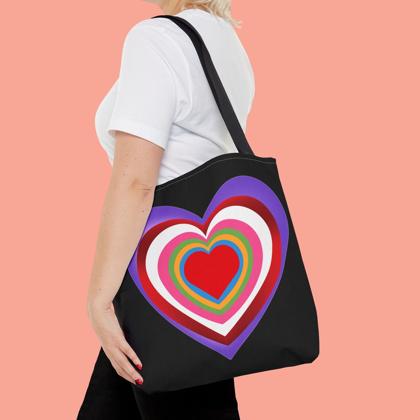 Rainbow Heart Tote Bag - Colorful Love Design for Everyday Use