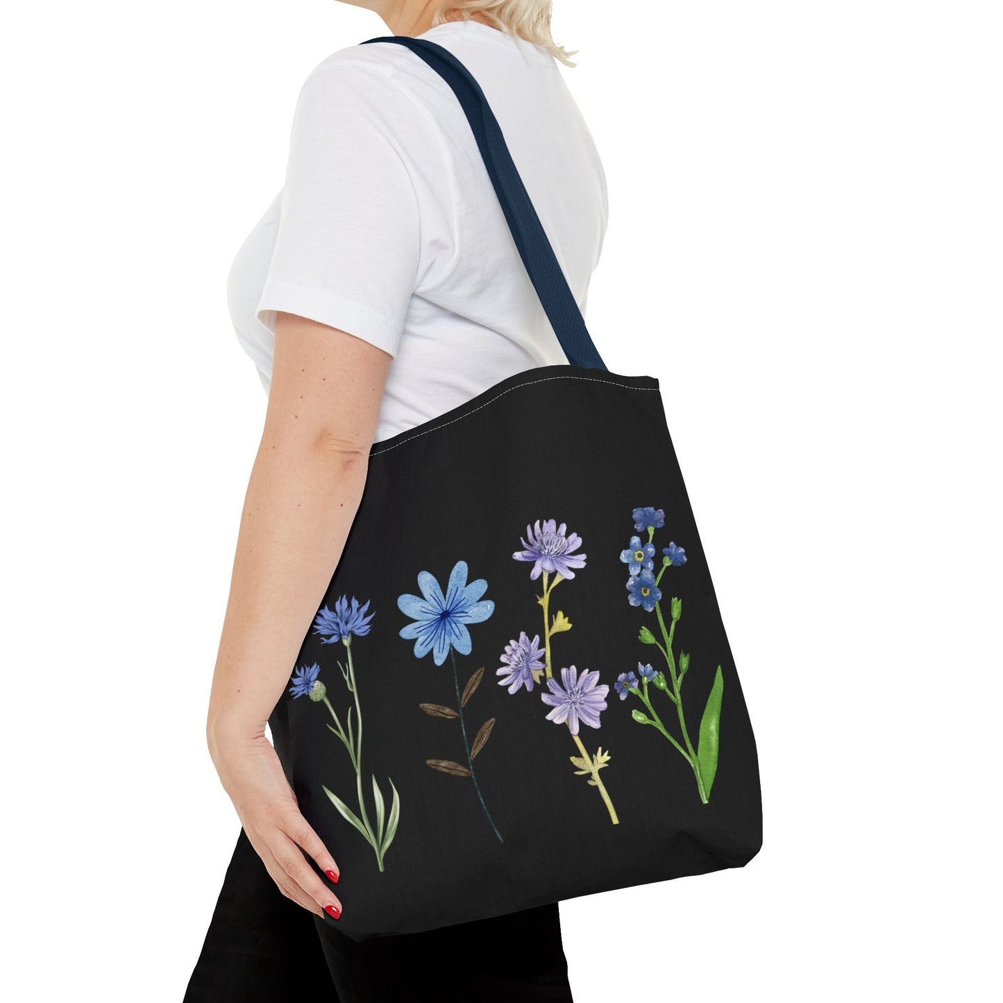 Floral Elegance Tote Bag - Stylish Black Canvas with Colorful Wildflowers for Everyday Use
