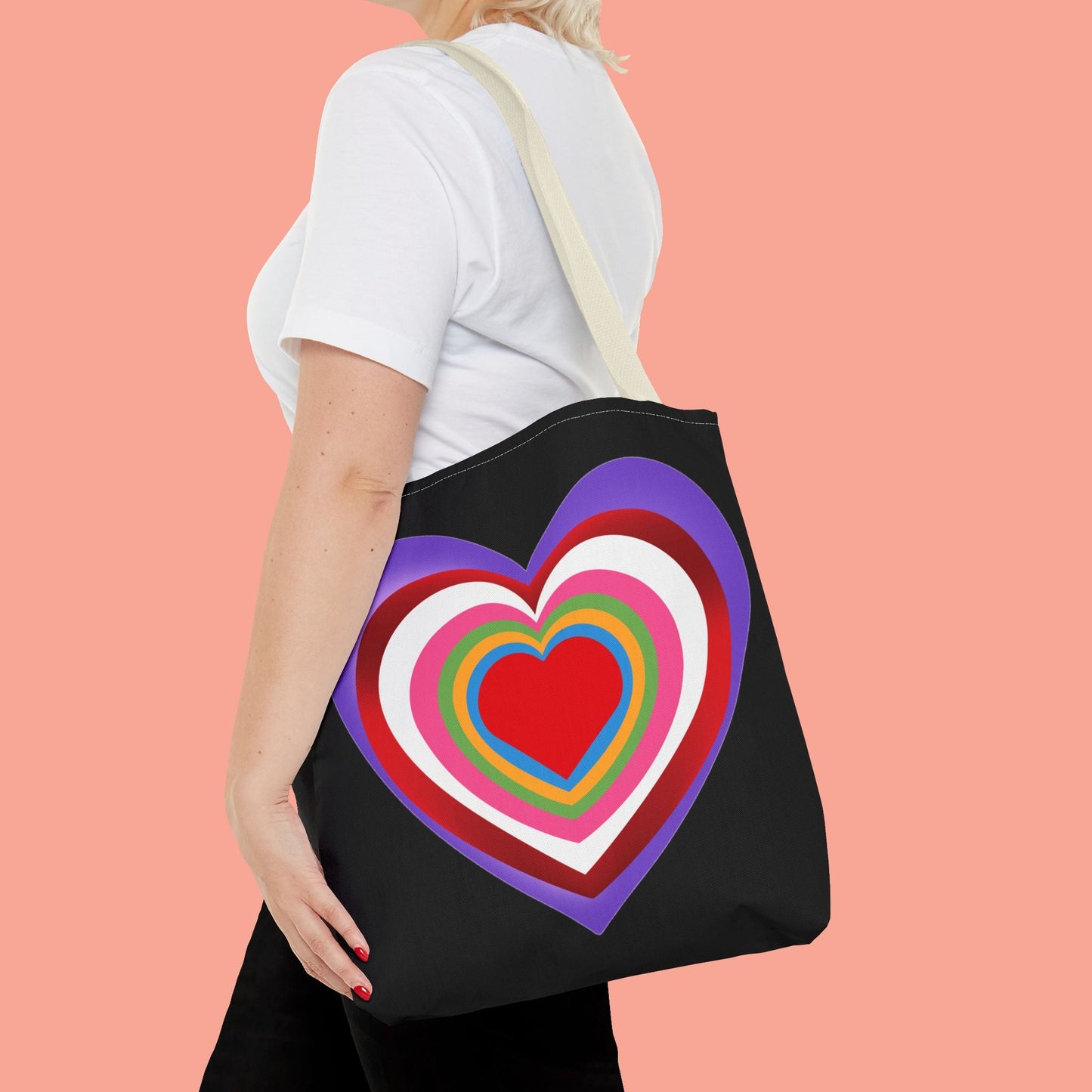 Rainbow Heart Tote Bag - Colorful Love Design for Everyday Use