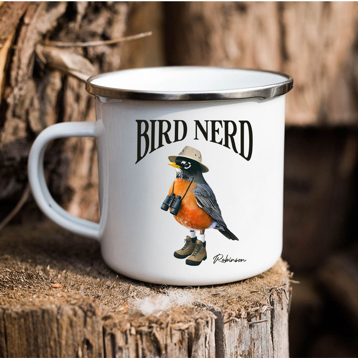 Bird Nerd Funny Gift For Bird Watcher, Bird Twitcher Bird Lover Personalized Enamel Mug