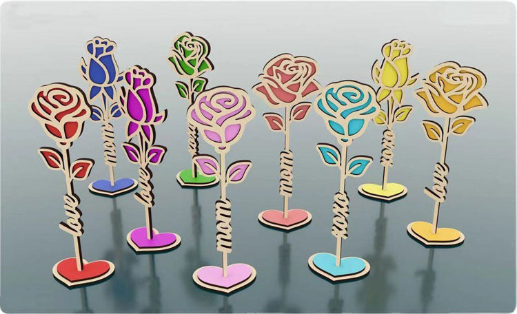 Personalized Wooden Rose with Heart Stand – Custom Engraved 3D Flower Gift for Mom, Wife & Her