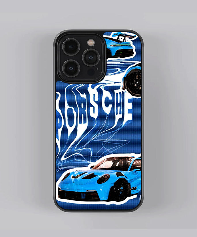 Porsche Car Sticker in Blue Bg Premium Case