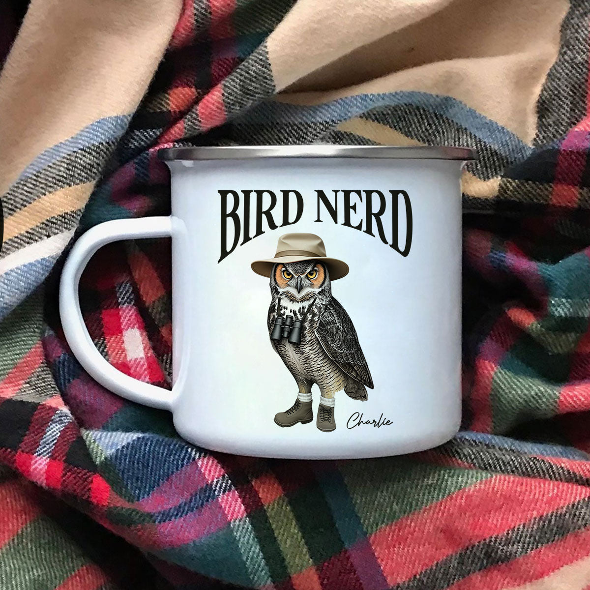 Bird Nerd Funny Gift For Bird Watcher, Bird Twitcher Bird Lover Personalized Enamel Mug