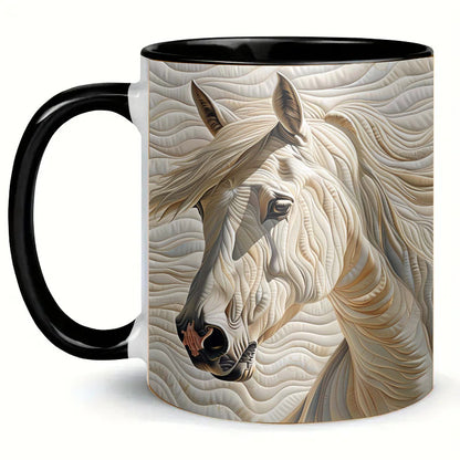3D White Horse Ceramic Coffee Mug