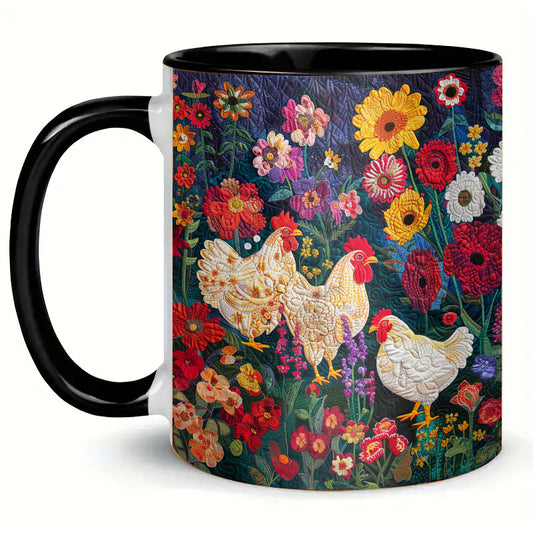 Chicken & Flower Ceramic Coffee Mug