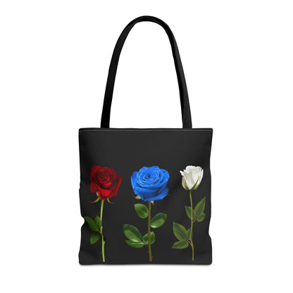 Elegant Floral Tote Bag - Red, Blue & White Roses Design