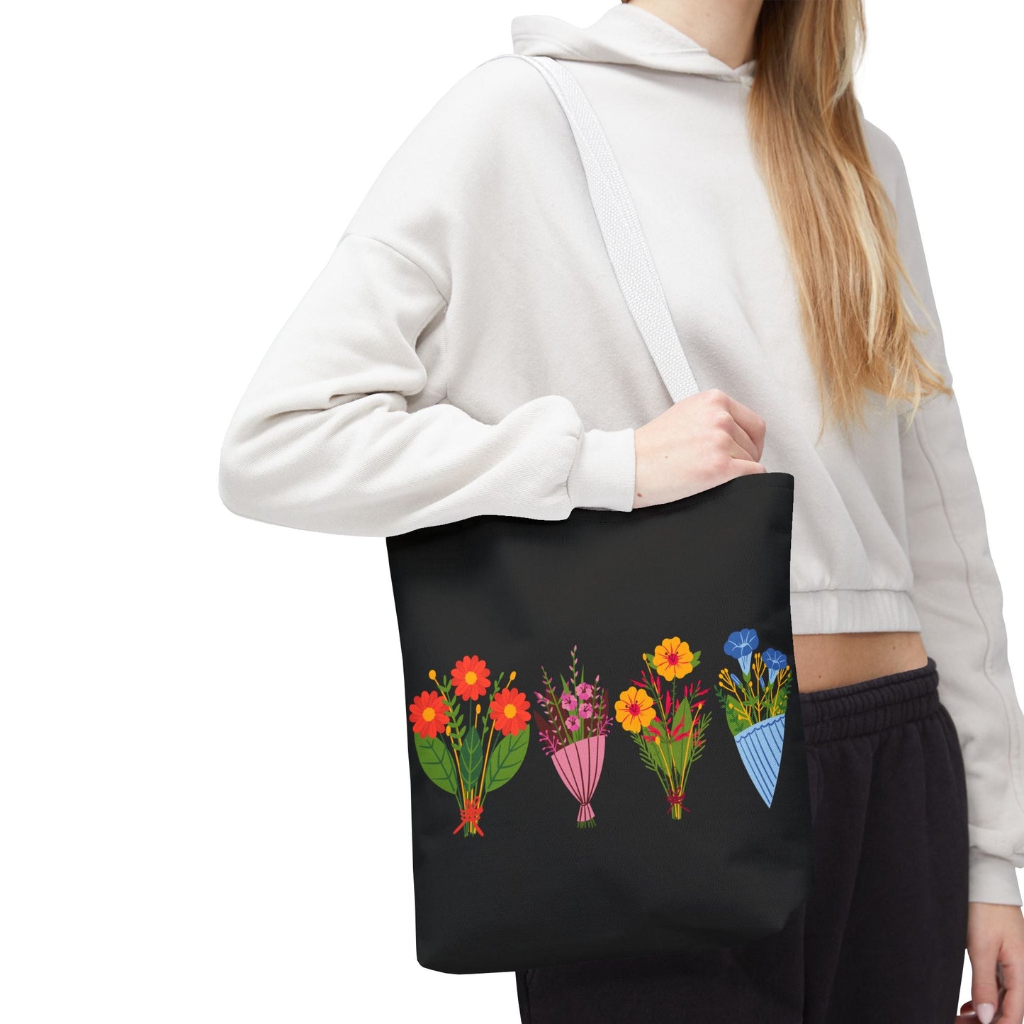 Floral Bouquet Tote Bag - Stylish Reusable Shopping Bag for Everyday Use