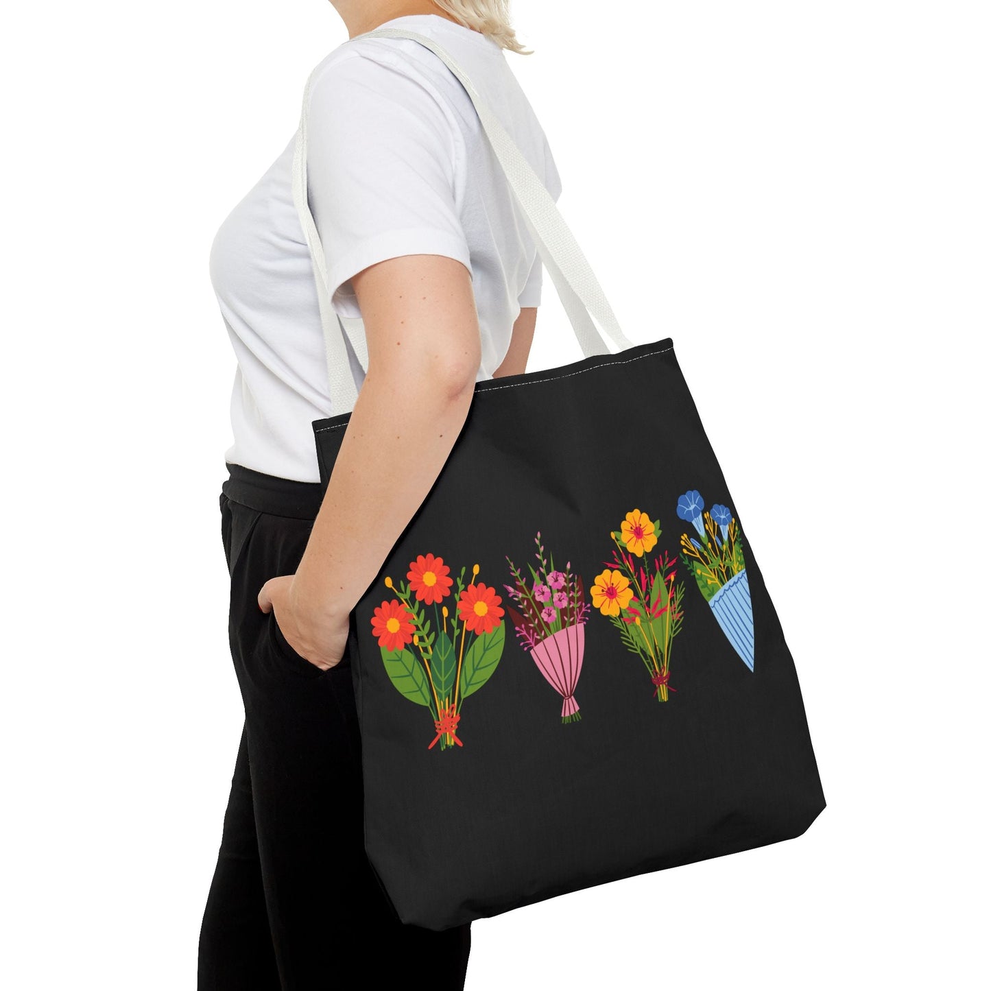 Floral Bouquet Tote Bag - Stylish Reusable Shopping Bag for Everyday Use