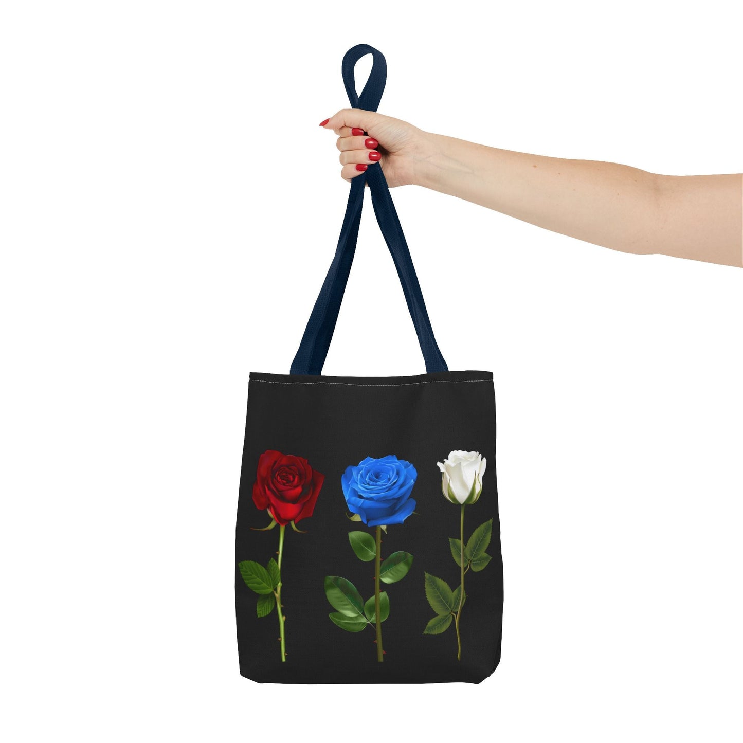 Elegant Floral Tote Bag - Red, Blue & White Roses Design