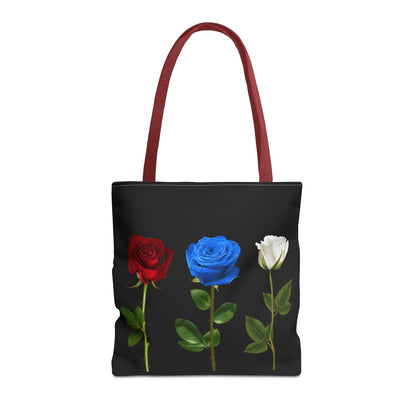 Elegant Floral Tote Bag - Red, Blue & White Roses Design