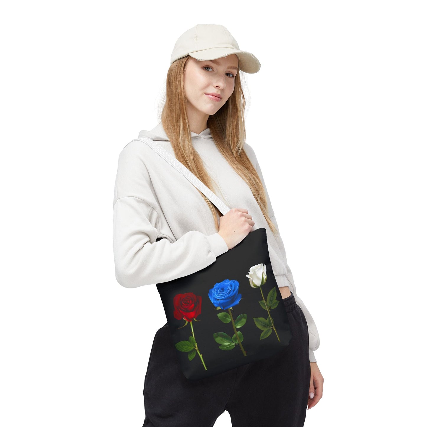 Elegant Floral Tote Bag - Red, Blue & White Roses Design