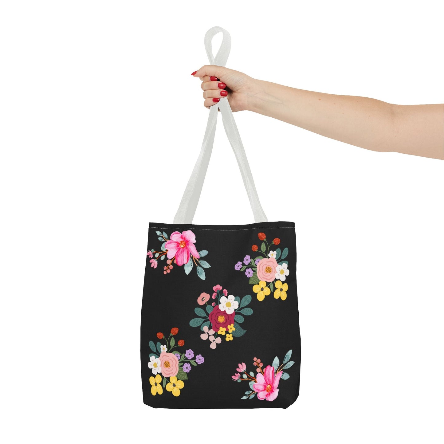 Floral Embroidered Tote Bag - Stylish Black Floral Design for Everyday Use