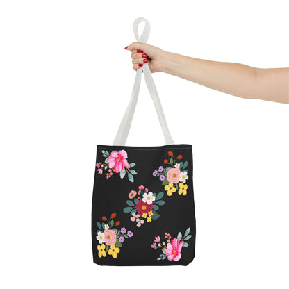 Floral Embroidered Tote Bag - Stylish Black Floral Design for Everyday Use