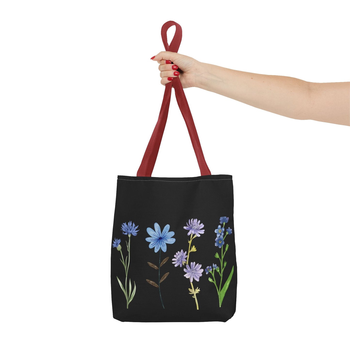 Floral Elegance Tote Bag - Stylish Black Canvas with Colorful Wildflowers for Everyday Use