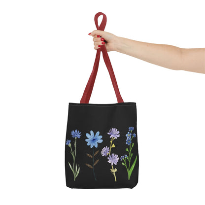 Floral Elegance Tote Bag - Stylish Black Canvas with Colorful Wildflowers for Everyday Use