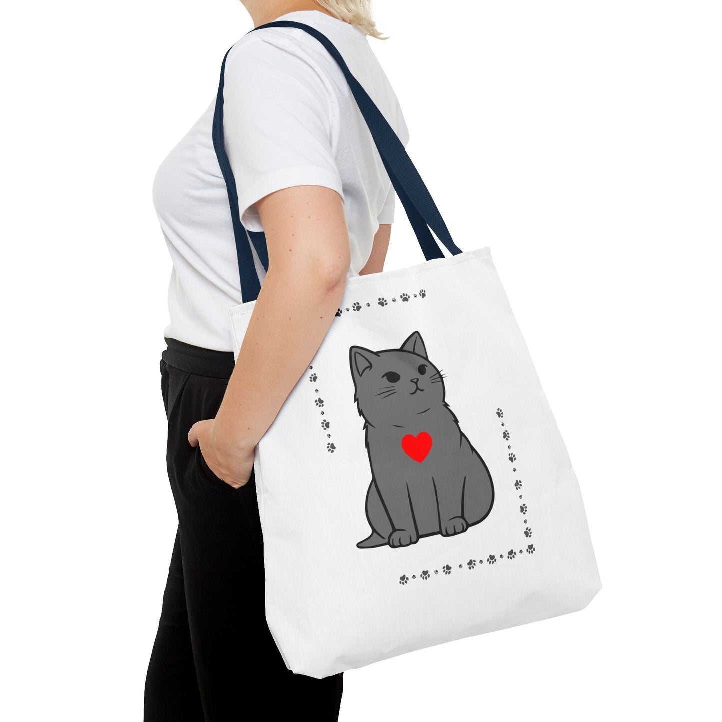 Cute Cat Tote Bag with Heart Design - Perfect for Animal Lovers