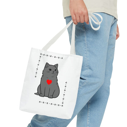 Cute Cat Tote Bag with Heart Design - Perfect for Animal Lovers