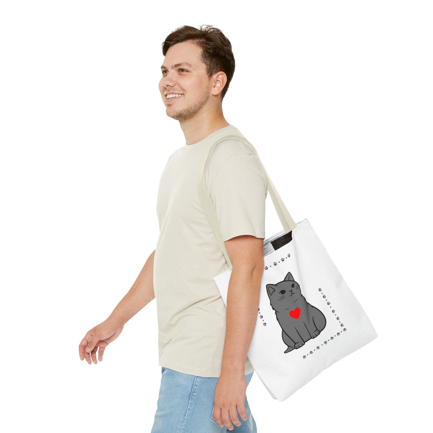 Cute Cat Tote Bag with Heart Design - Perfect for Animal Lovers