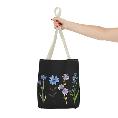 Floral Elegance Tote Bag - Stylish Black Canvas with Colorful Wildflowers for Everyday Use